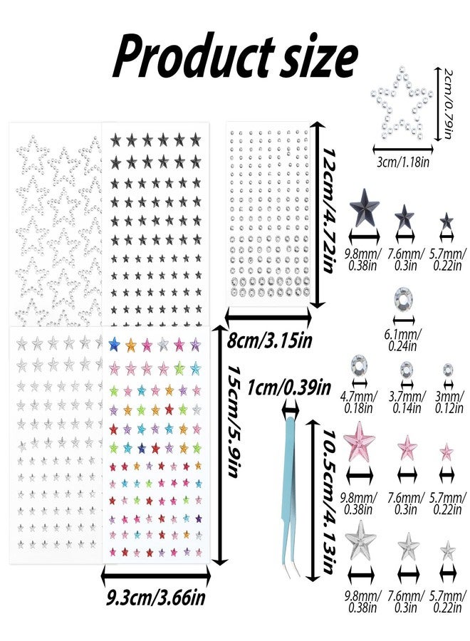 Zelphvt 5 Sheets Face Gems for Women Star Face Stickers Faces Stickers with 1 Blue Tweezers Makeup Gems for Eyes, Crafts, Princess Queen Cosplay Festival Party Makeup - Image 2